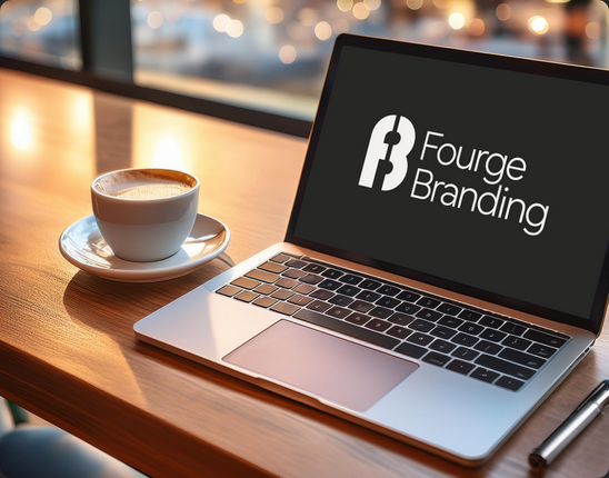 Fourge Branding laptop on a café table